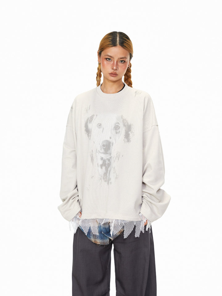 Two-Piece Puppy Graphic Crew Neck Shirt