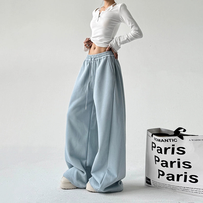 Wide Leg Elastic Waist Casual Pants