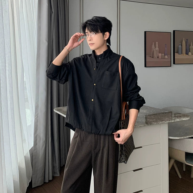 Chemise ample à col montant en faux deux pièces 