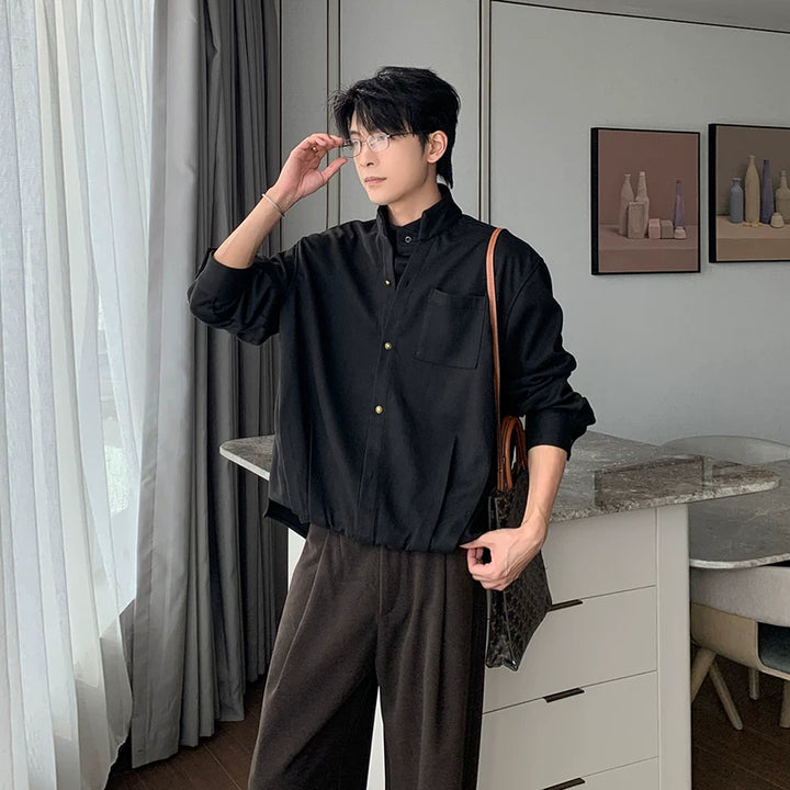 Chemise ample à col montant en faux deux pièces 