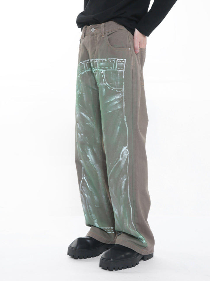 Pantalons droits amples à imprimé graffiti 