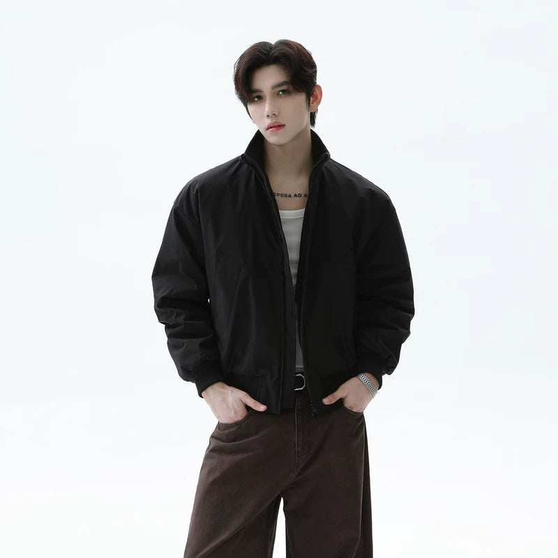 Ribbed Stand Collar Short Down Jacket