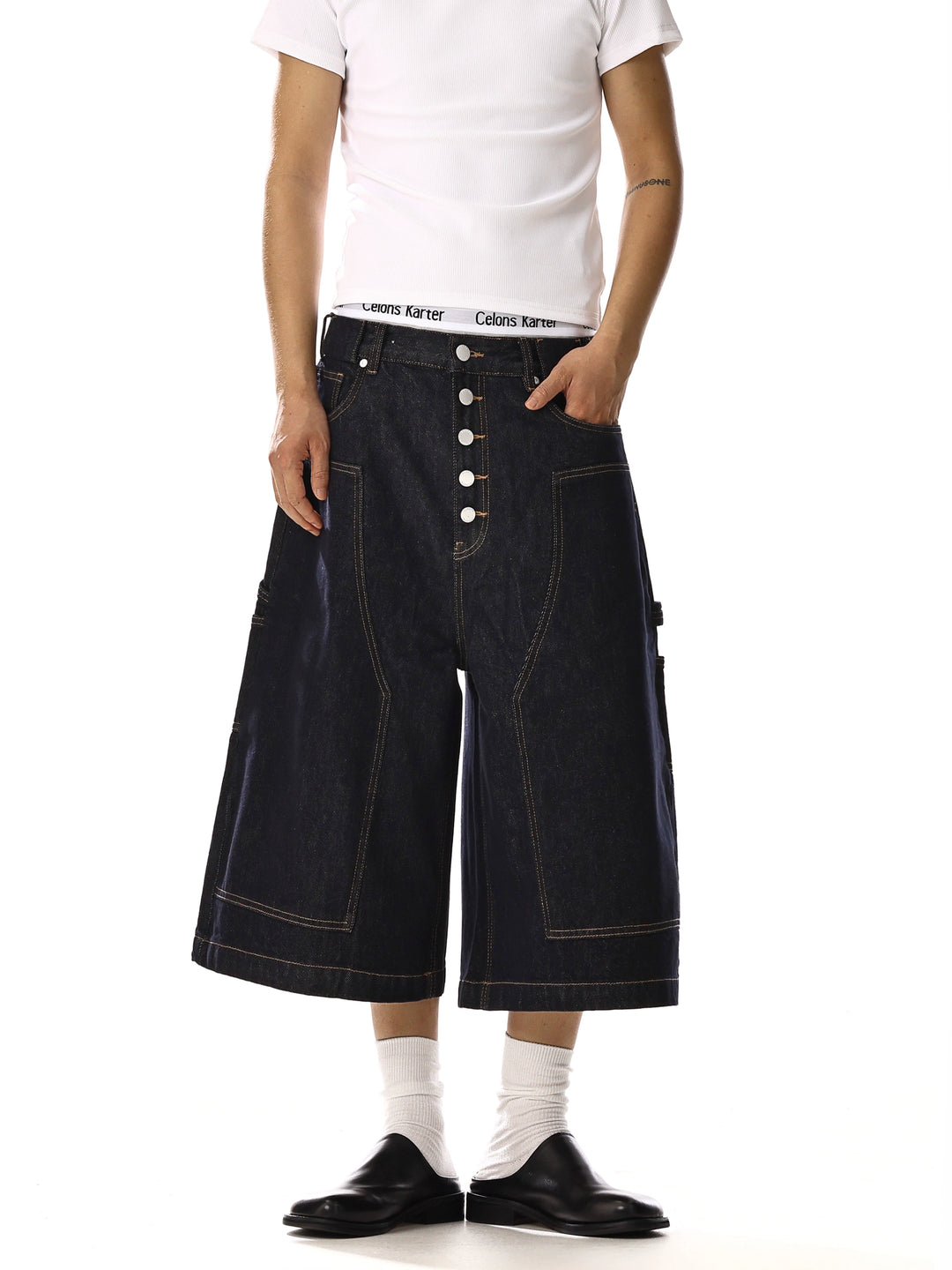 Denim Cropped Weite-Leg Gerade Hosen 