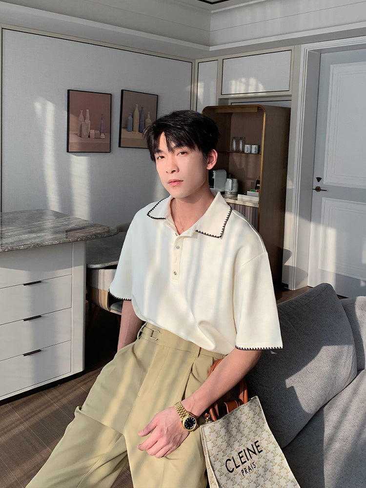 Short Sleeve Polo Shirt with Lapel