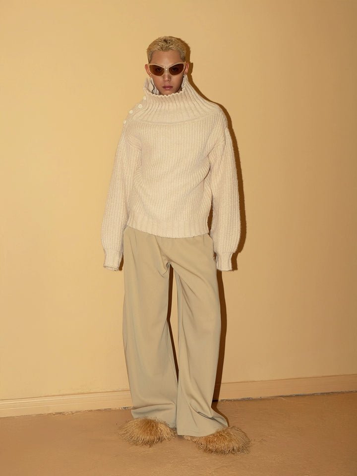 Turtleneck Knit Sweater with Side Buttons