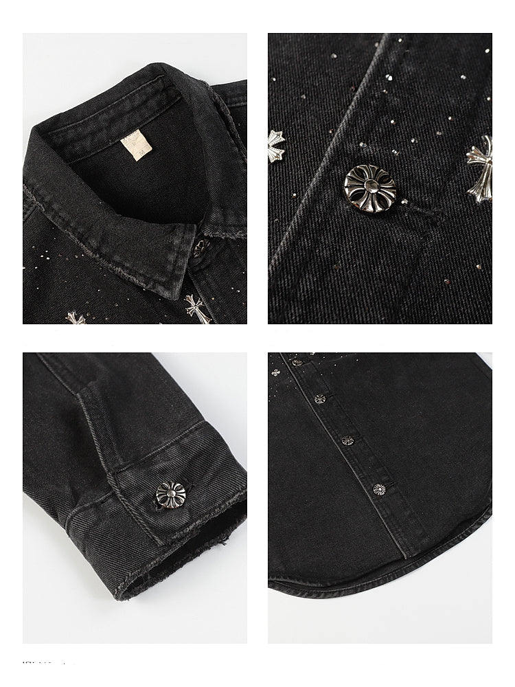 Pailletten-Botton-Front Denimjacke 