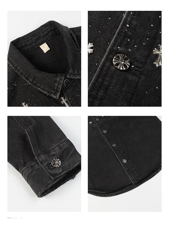Pailletten-Botton-Front Denimjacke 