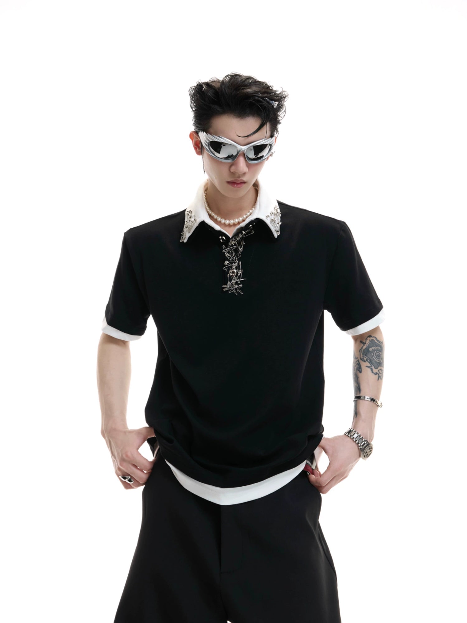 بلوزة قطنية بقلنسوة مزدوجة الطبقات بتباين الألوان 