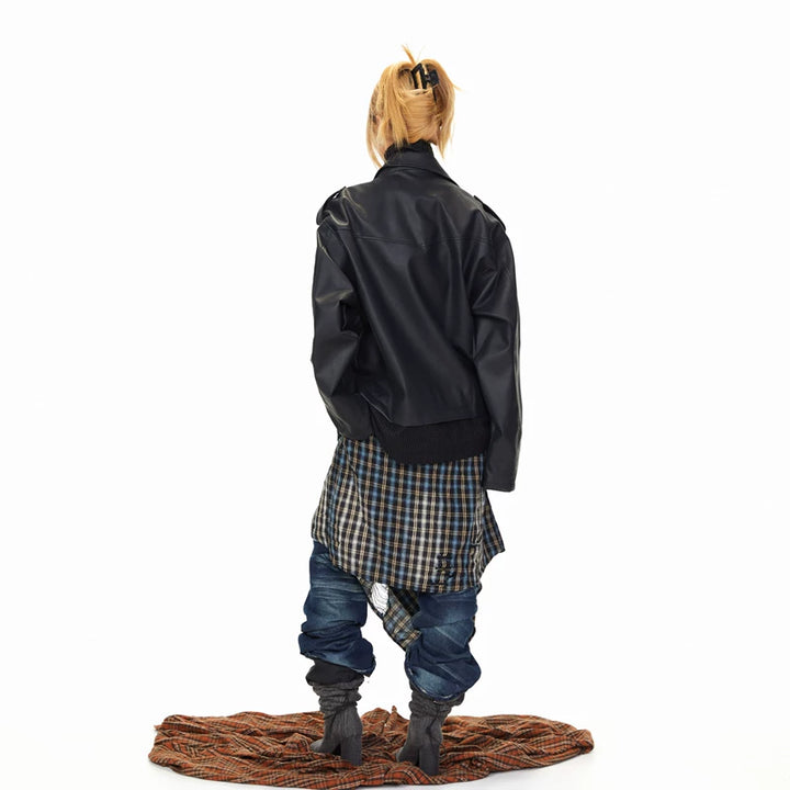 Patchwork Leather Motorcycle Jacket