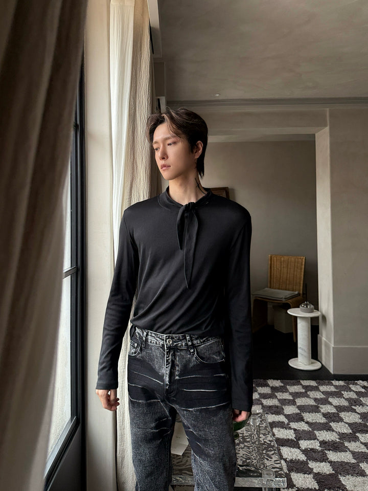 Isilke långärmad pullover med knytkrage 