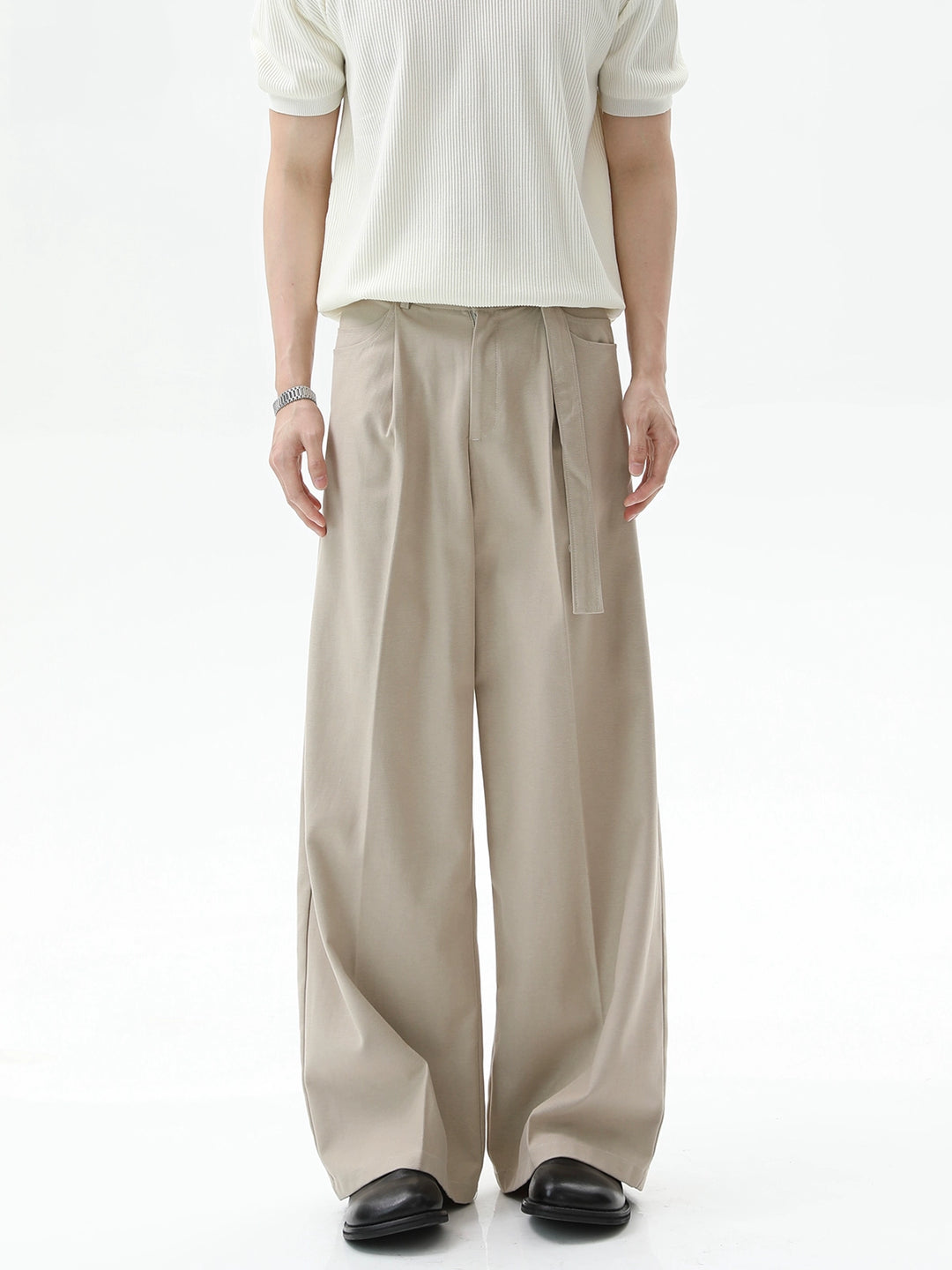 Detachable Belt Wide-Leg Casual Pants