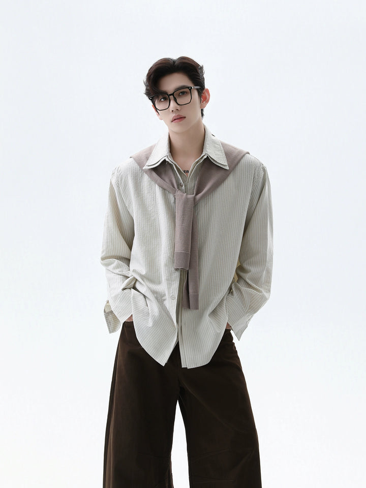 Striped Pleated Texture Casual Shirt