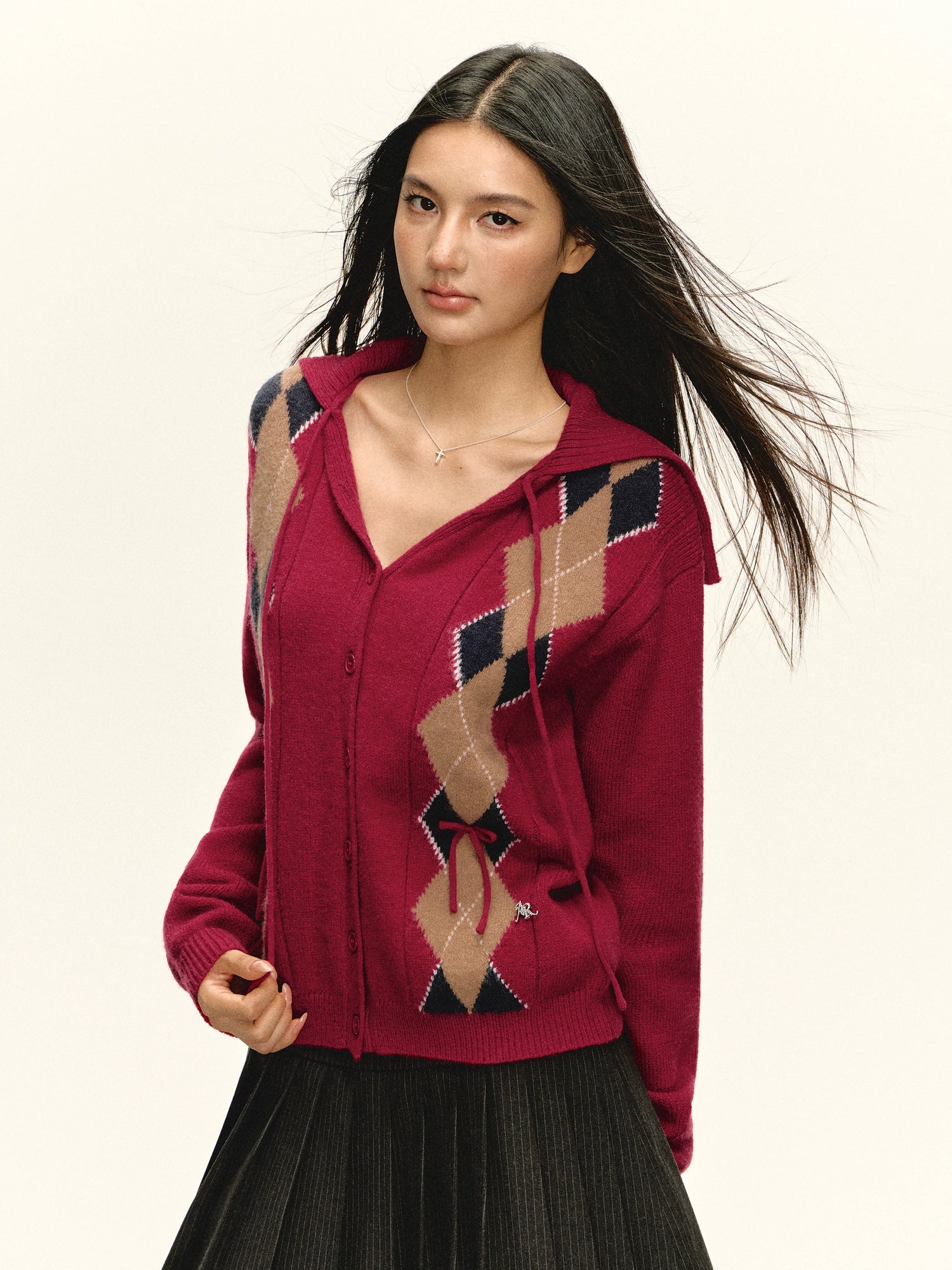 Argyle Knit Button Cardigan