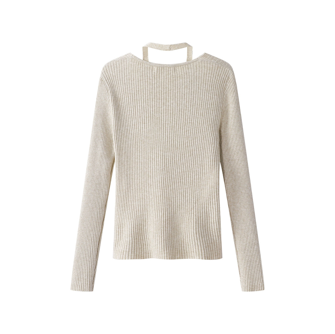 Ribbed Halter Neck Twist Sweater