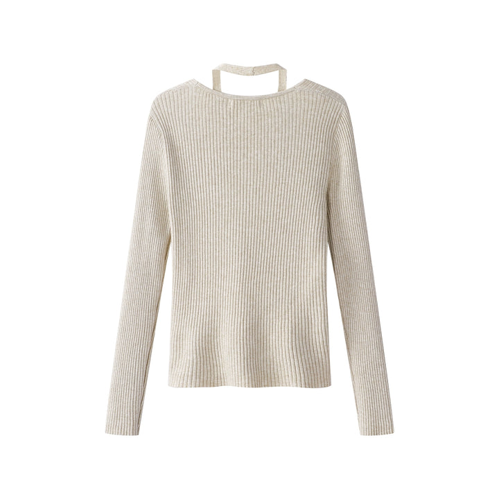 Ribbed Halter Neck Twist Sweater
