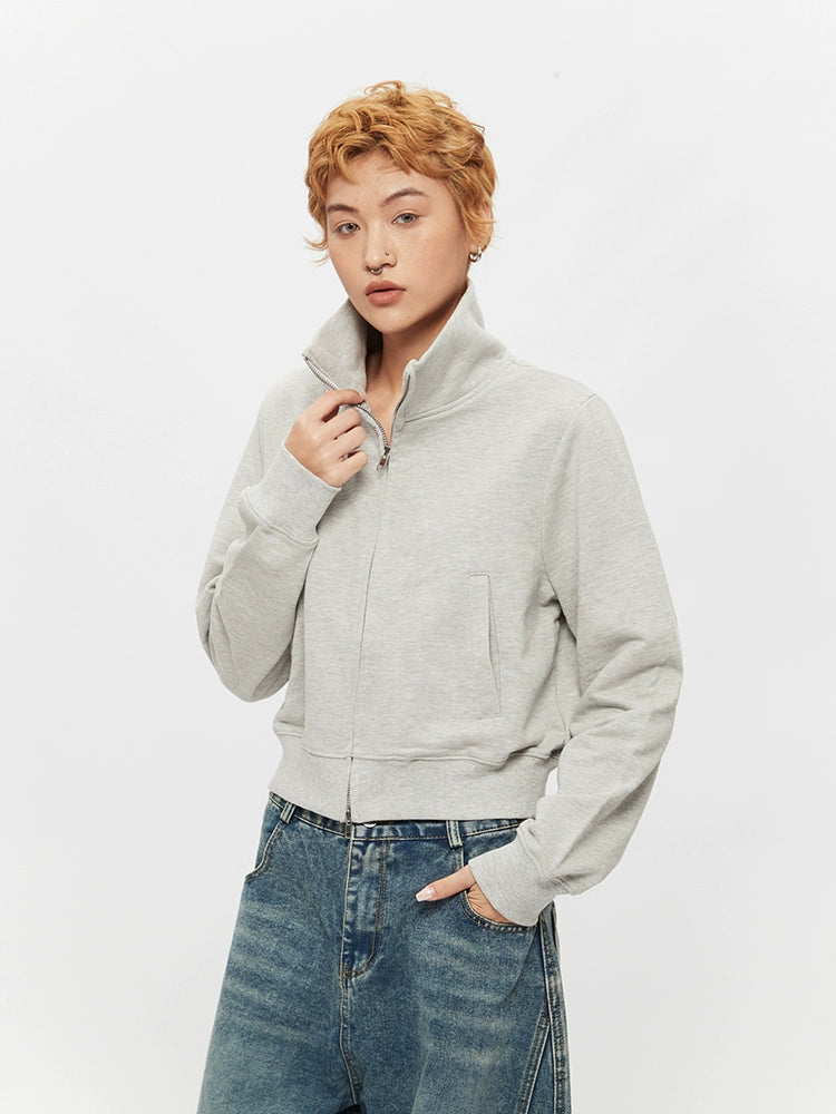 Stand Collar Zipper Short Jacket
