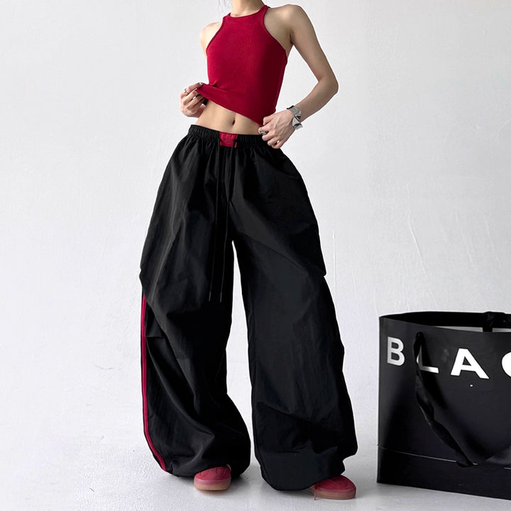 Wide Leg Paratrooper Contrast Stripe Pants