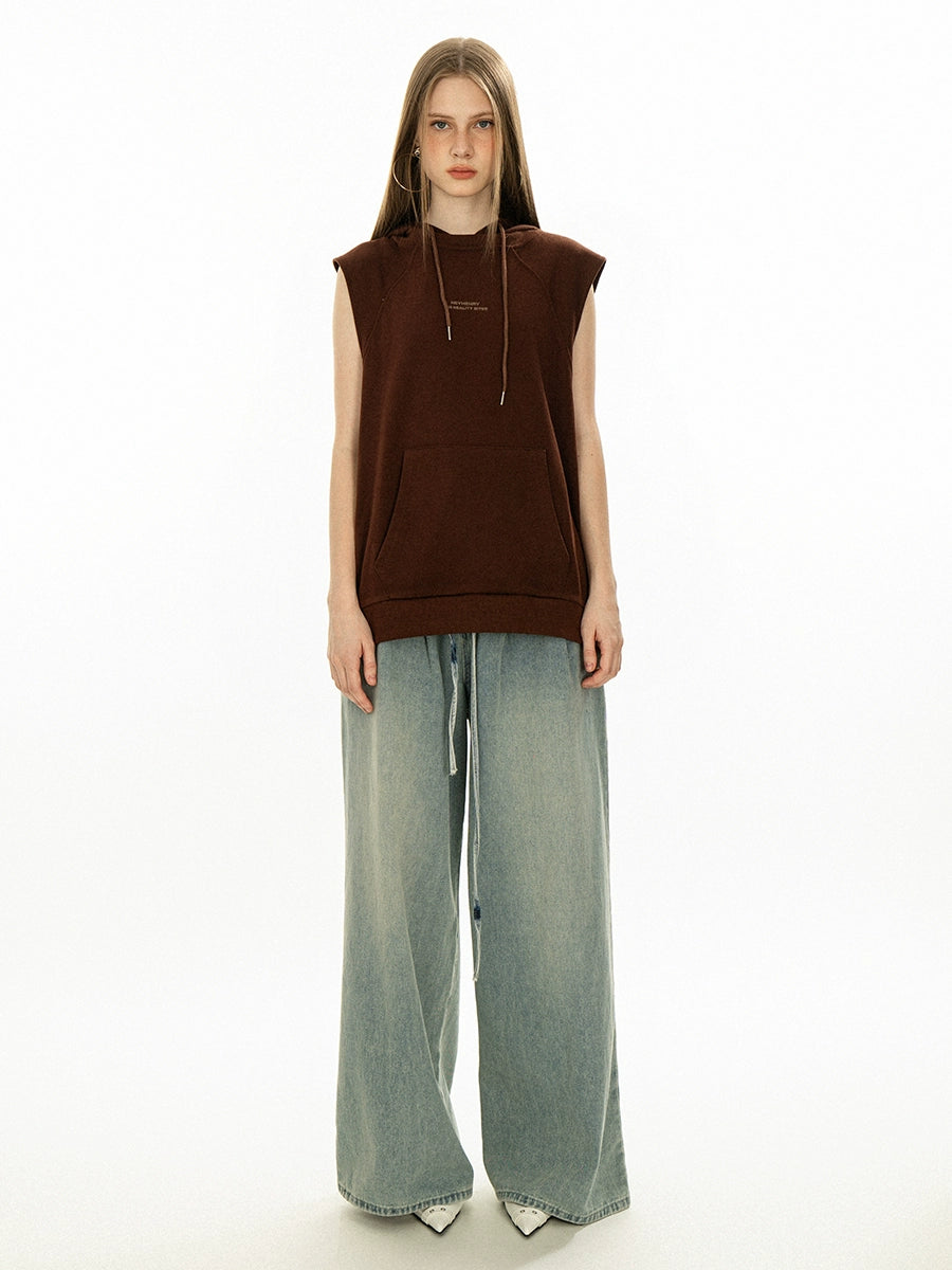 Wide Leg Washed Denim Casual Pants