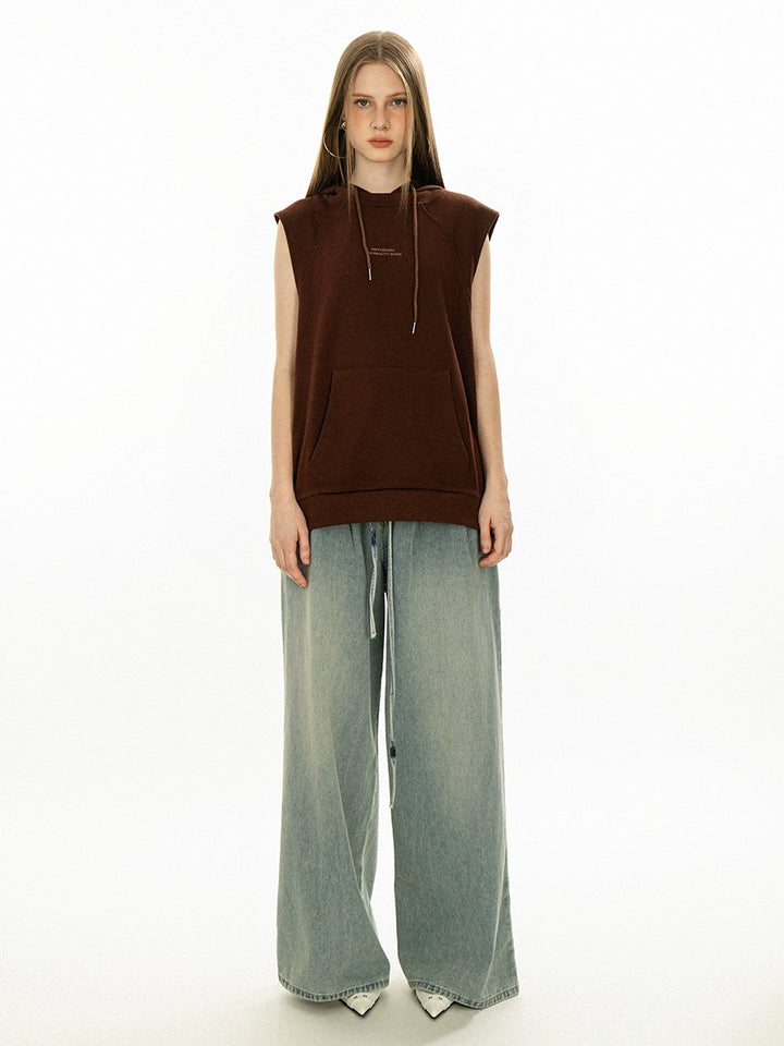 Wide Leg Washed Denim Casual Pants