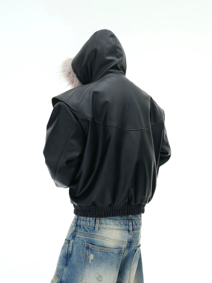 후드가 달린 PU 가죽 보온 재킷 