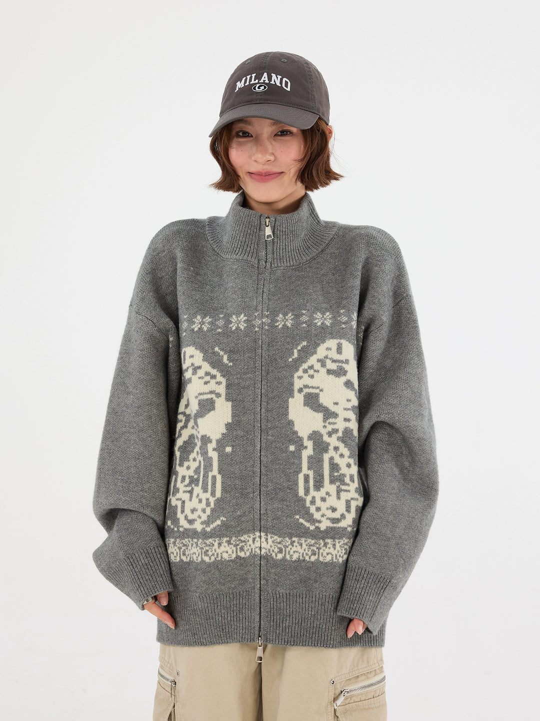 Fair Isle Zip Up Brei Cardigan Trui 
