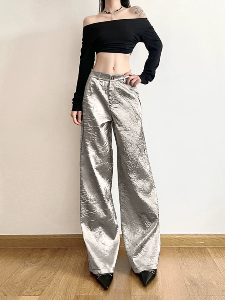 Pantalons larges à taille haute plissés 