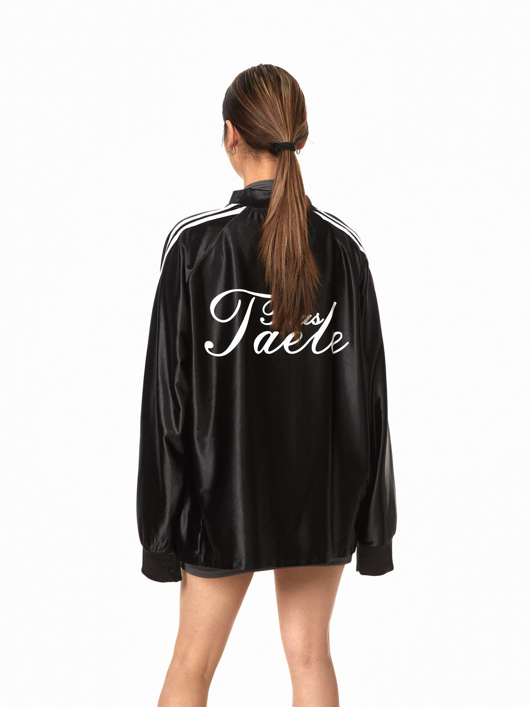 Shiny Badge Long-Sleeve Turtleneck Top