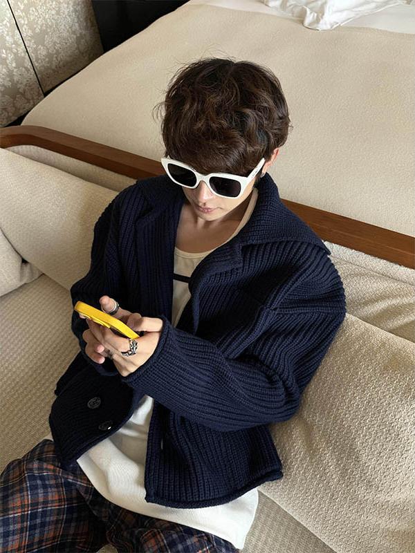 Thick-Knit Lapel Cardigan
