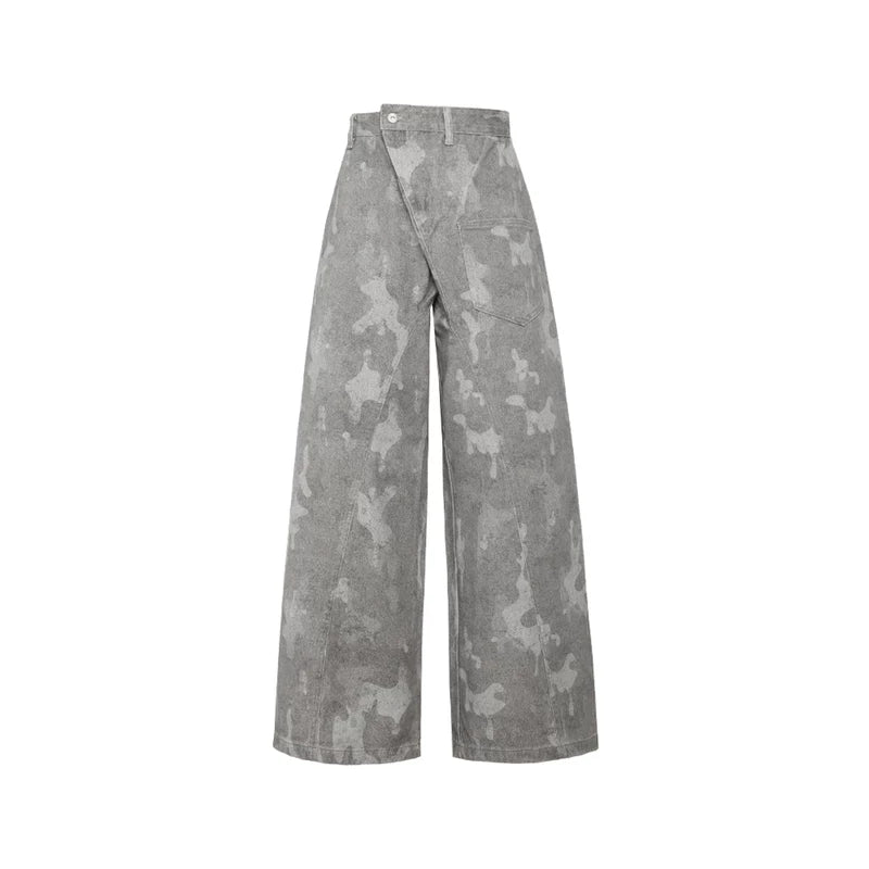 Washed Camouflage Wide Leg Pants