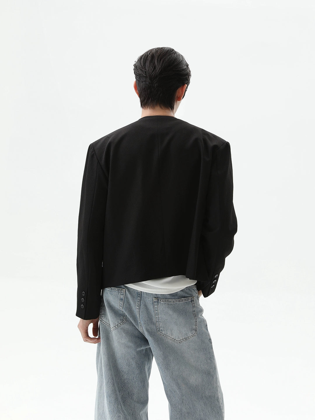 Veste de costume à boutons sans col rétro 