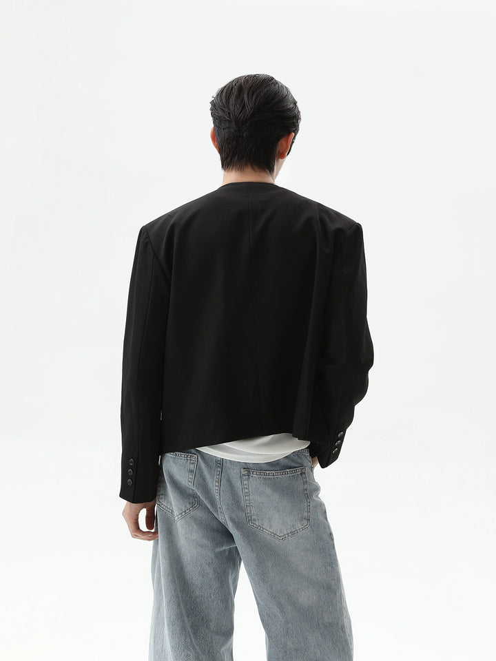 Veste de costume à boutons sans col rétro 