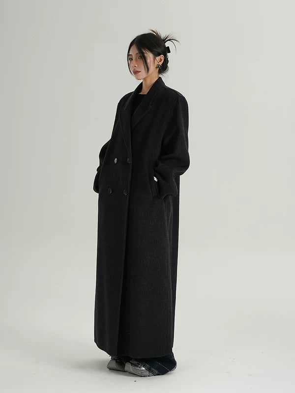 Extra Long Double-Breasted Wool Overcoat