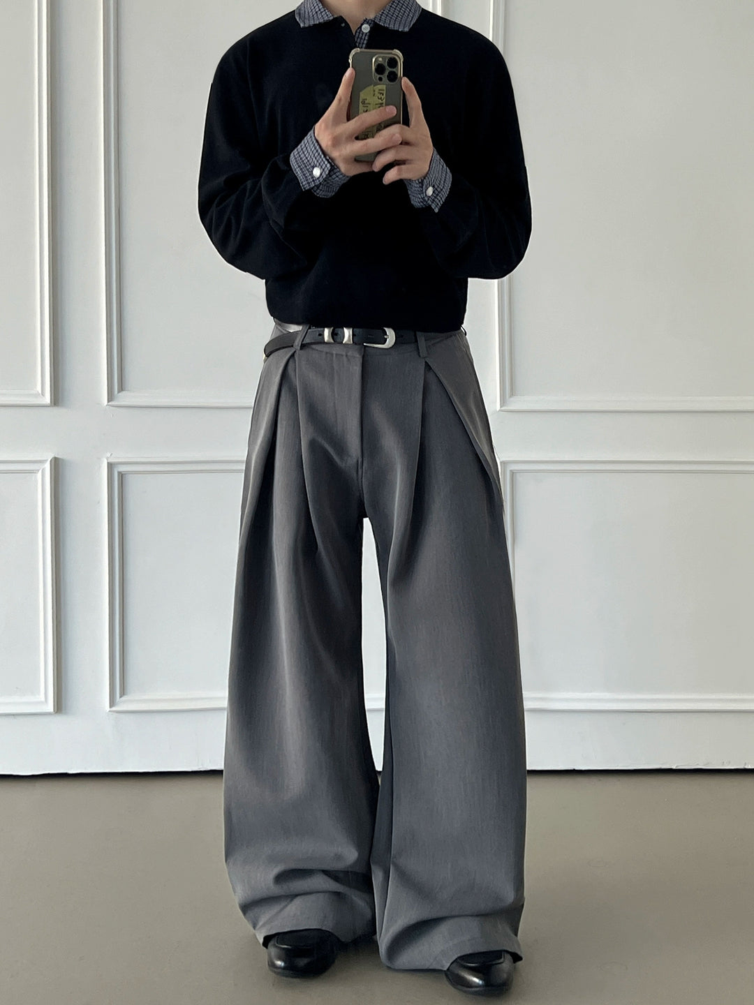 Splicing Polo Collar Pullover