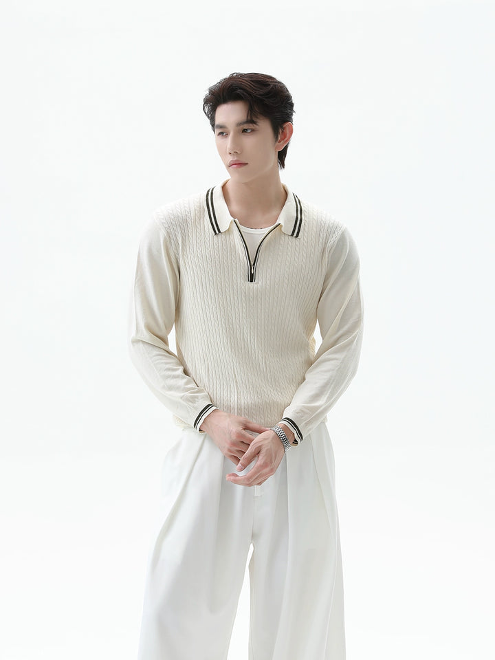 Knitted Half-Zip Polo Pullover