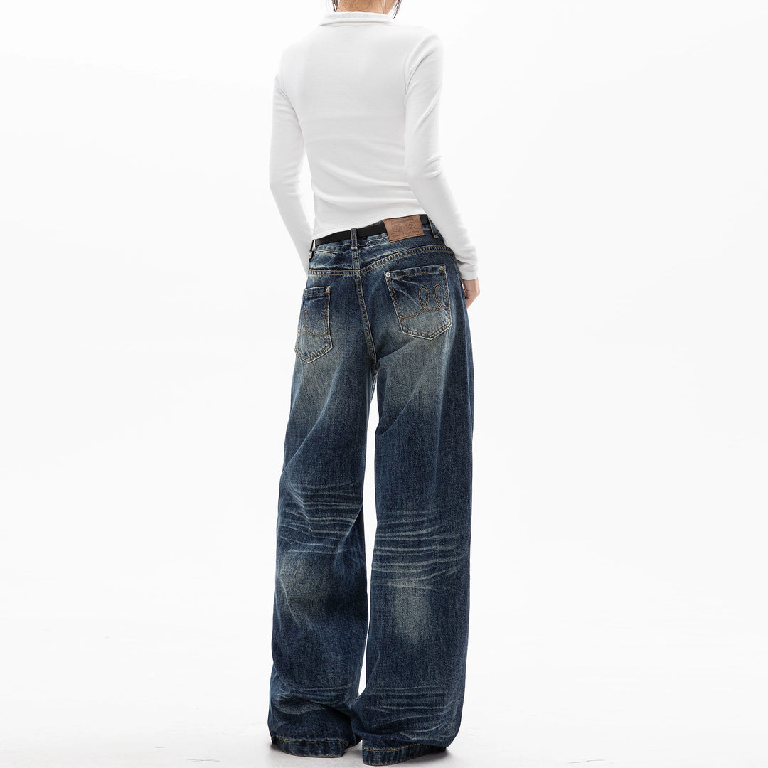 Washed Distressed Wide Leg Pants