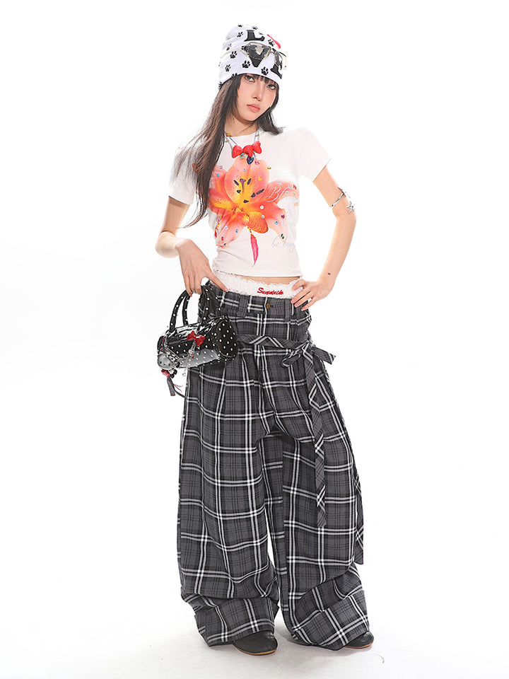 Karierte weite Beinform Retro-Silhouette-Hosen 