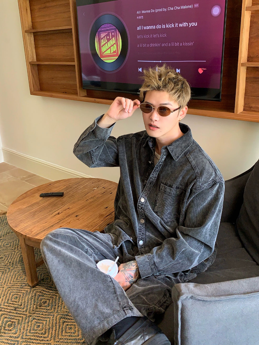 Washed Denim Jacket and Loose Pants