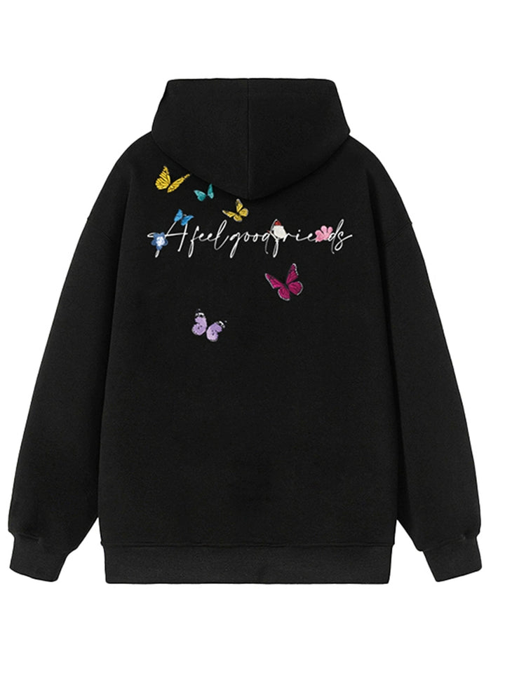 Sudadera con capucha de mariposa con impresión de letras 
