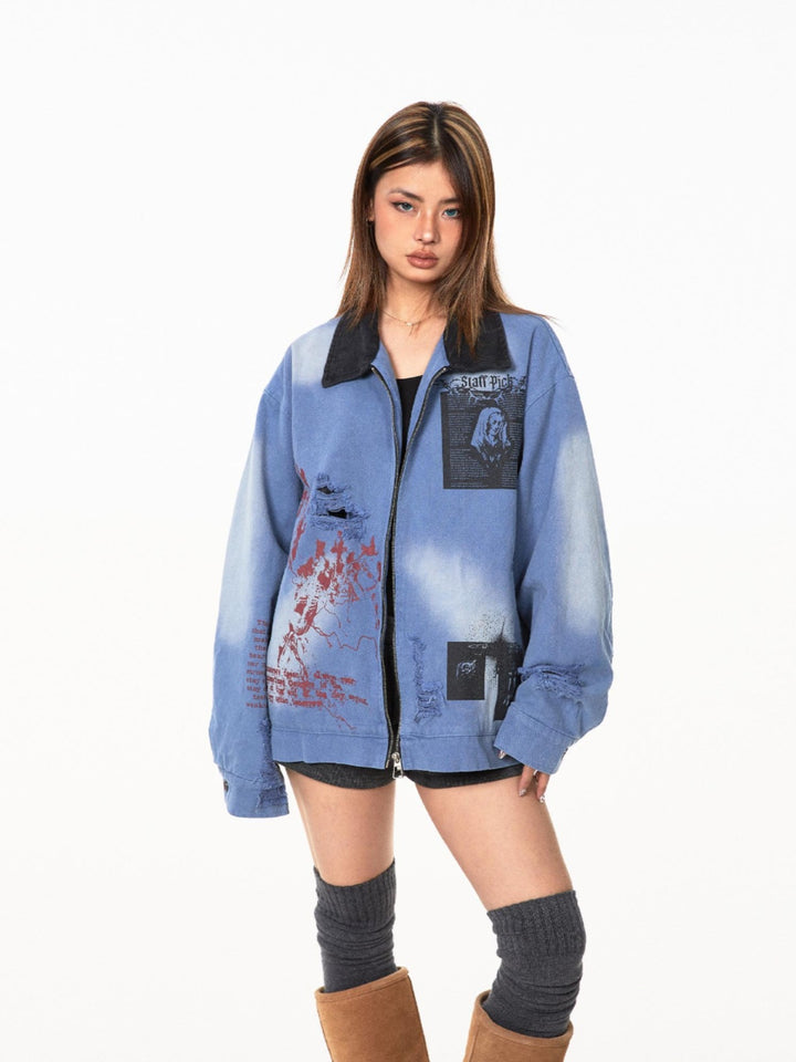 Retro Hip-Hop Washed Denim Jacket