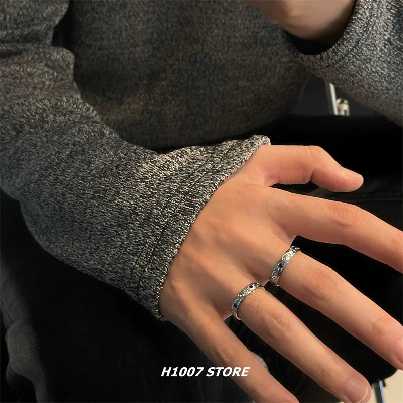 Anéis de Aço Titânio Sol e Lua 