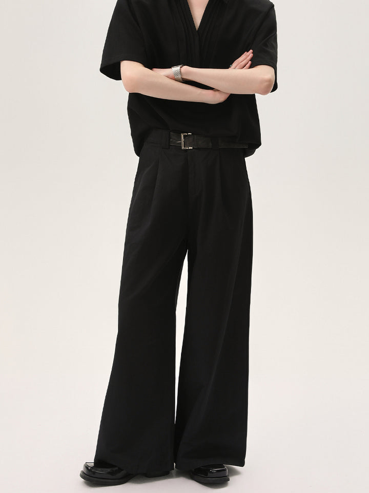 Wide-Leg Casual Belted Pants