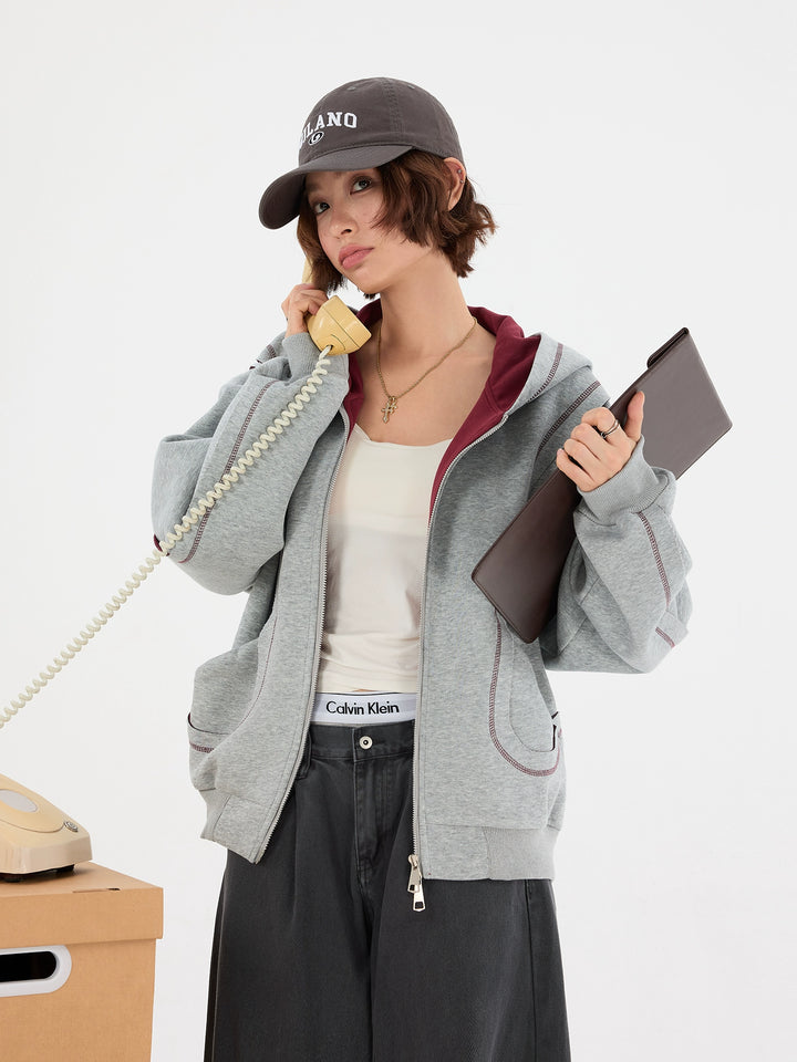 Oversized Zip Up Hoodie met Zakken 