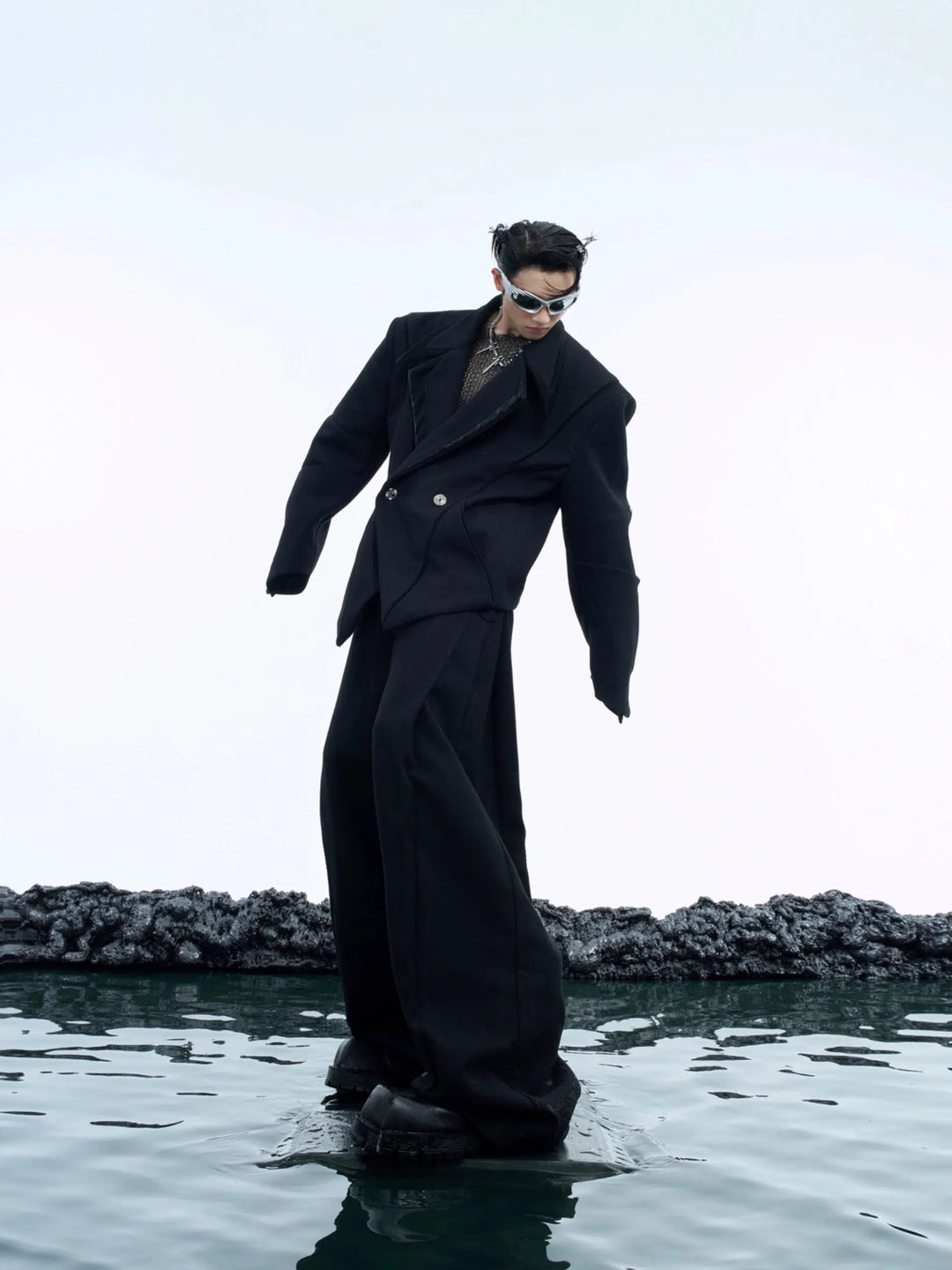 Metal Buttons Irregular Design Suit Set