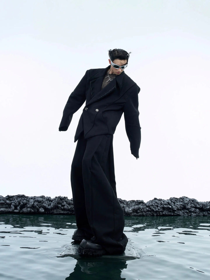 Metal Buttons Irregular Design Suit Set