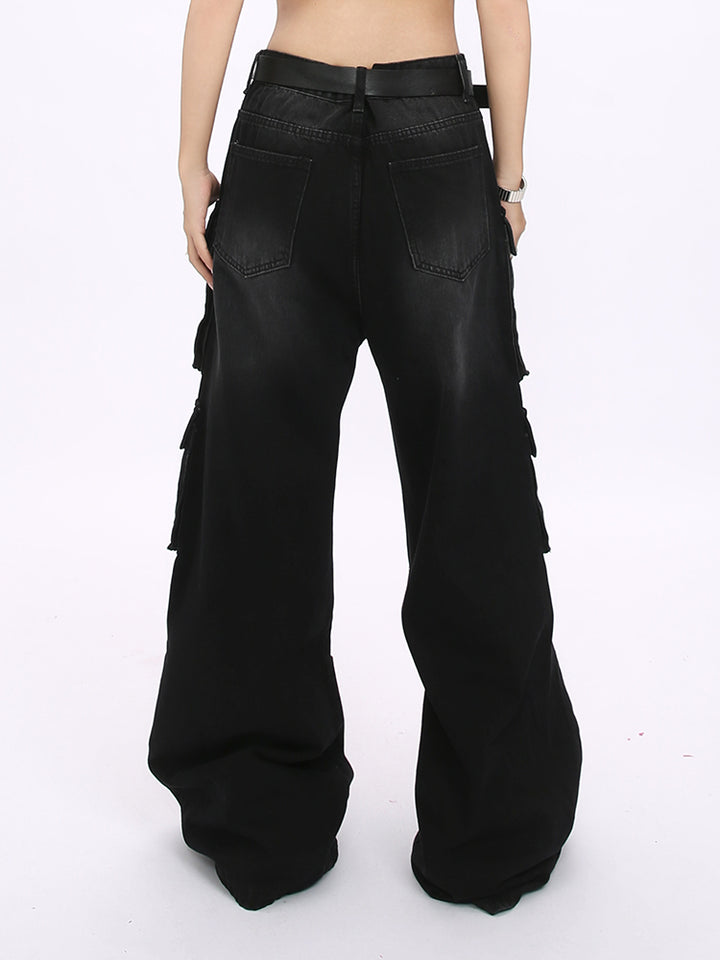 Weite Beinform Multi-Taschen Zerrissene Hose 