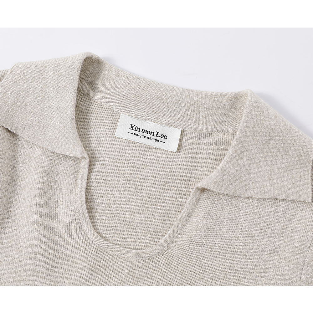 V-Neck Pleated Waist Knit Sweater