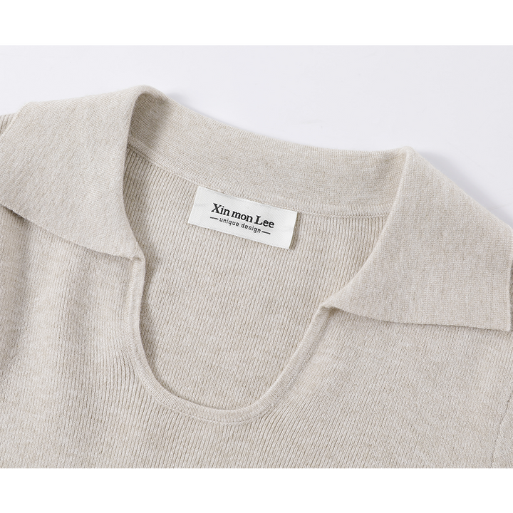 V-Neck Pleated Waist Knit Sweater