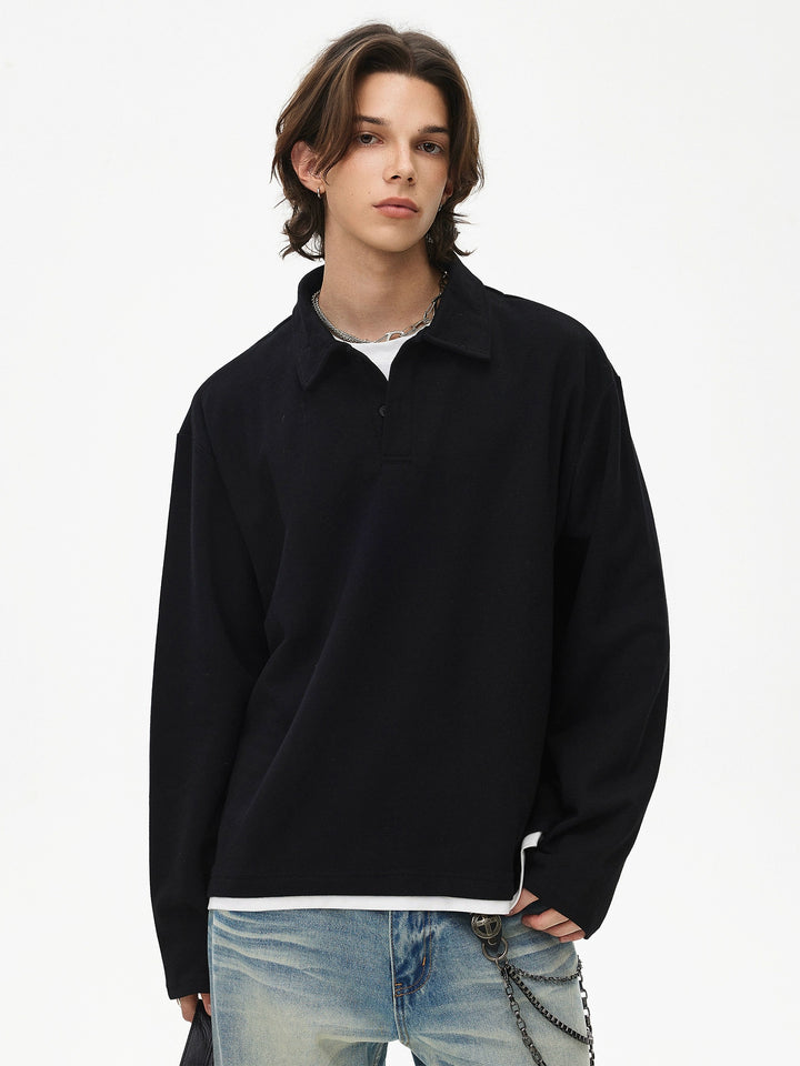 Henley Collar Long Sleeve Sweatshirt