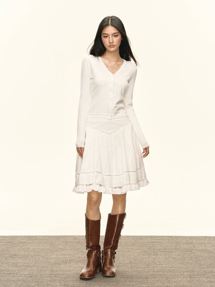 V-hals langermet strikket cardigan 