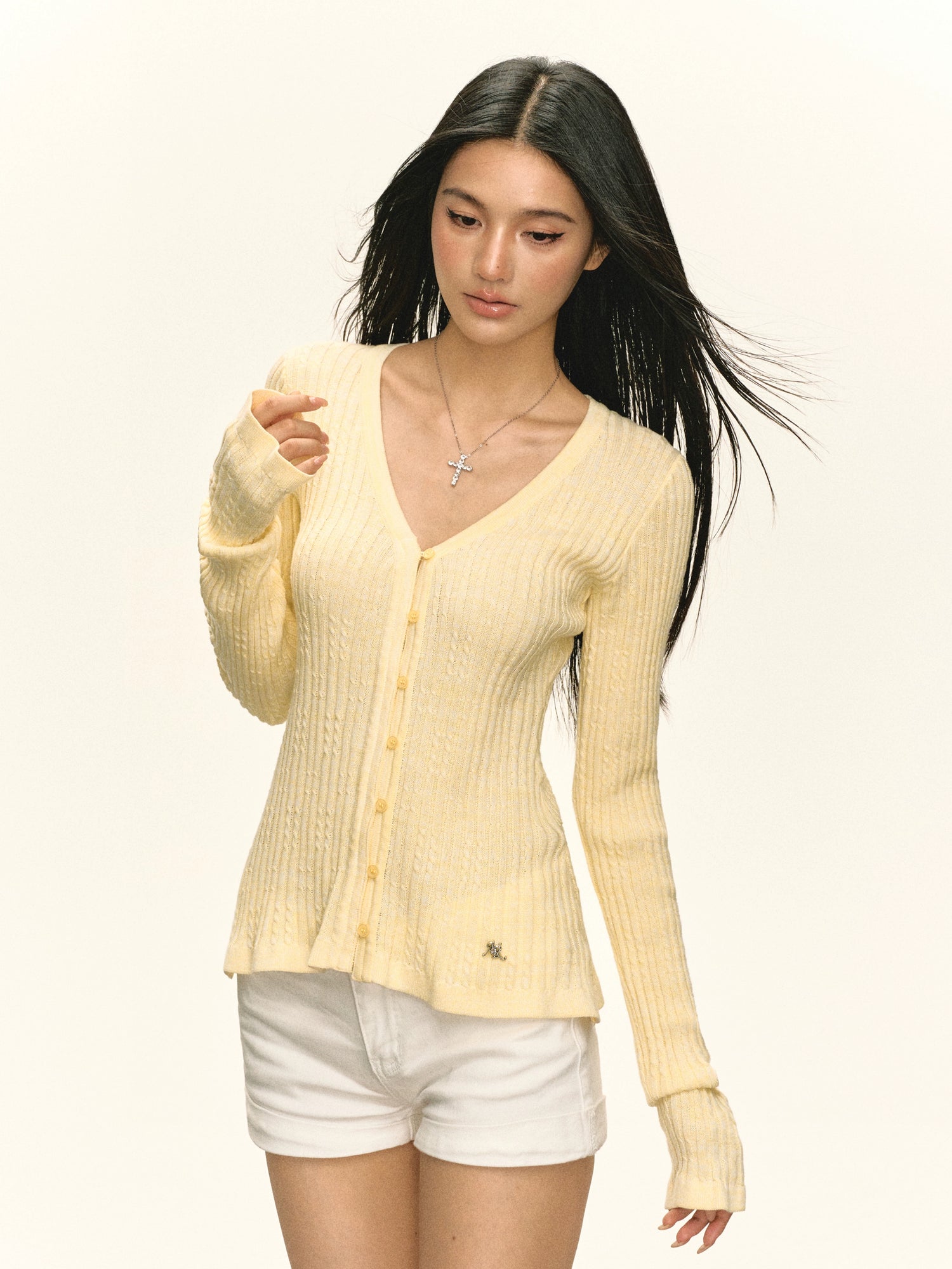 Maglione a V in maglia con bottoni 